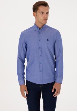 Erkek Saks Uzun Kollu Basic Gömlek - 50316723099