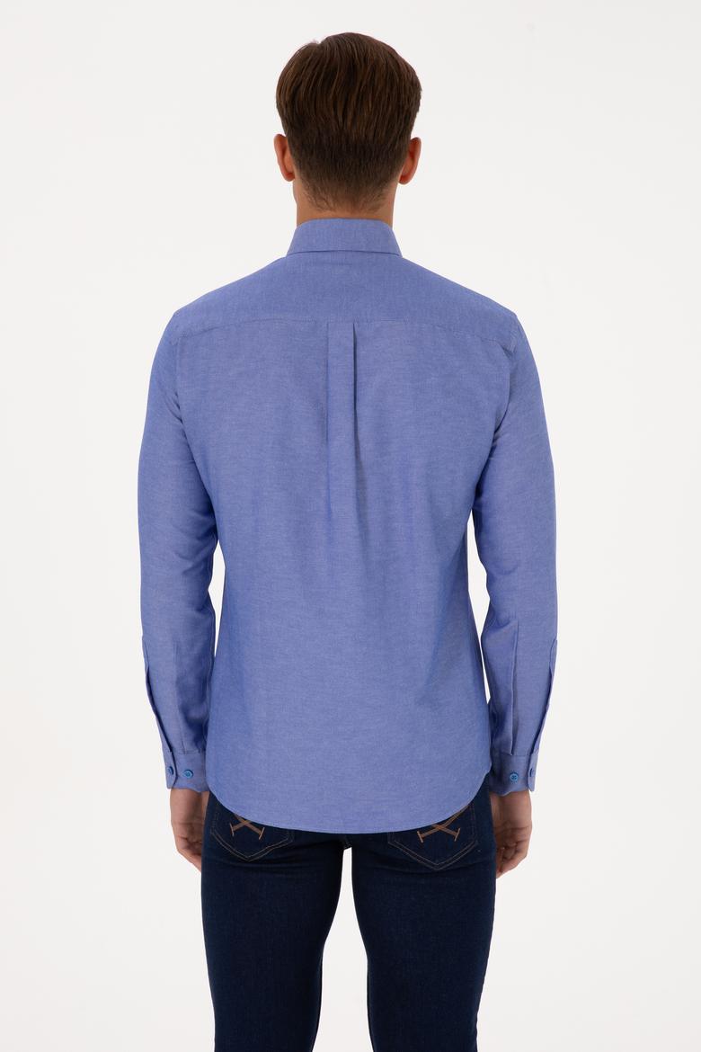 Erkek Saks Uzun Kollu Basic Gömlek - 50316723099
