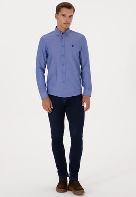 Erkek Saks Uzun Kollu Basic Gömlek - 50316723099