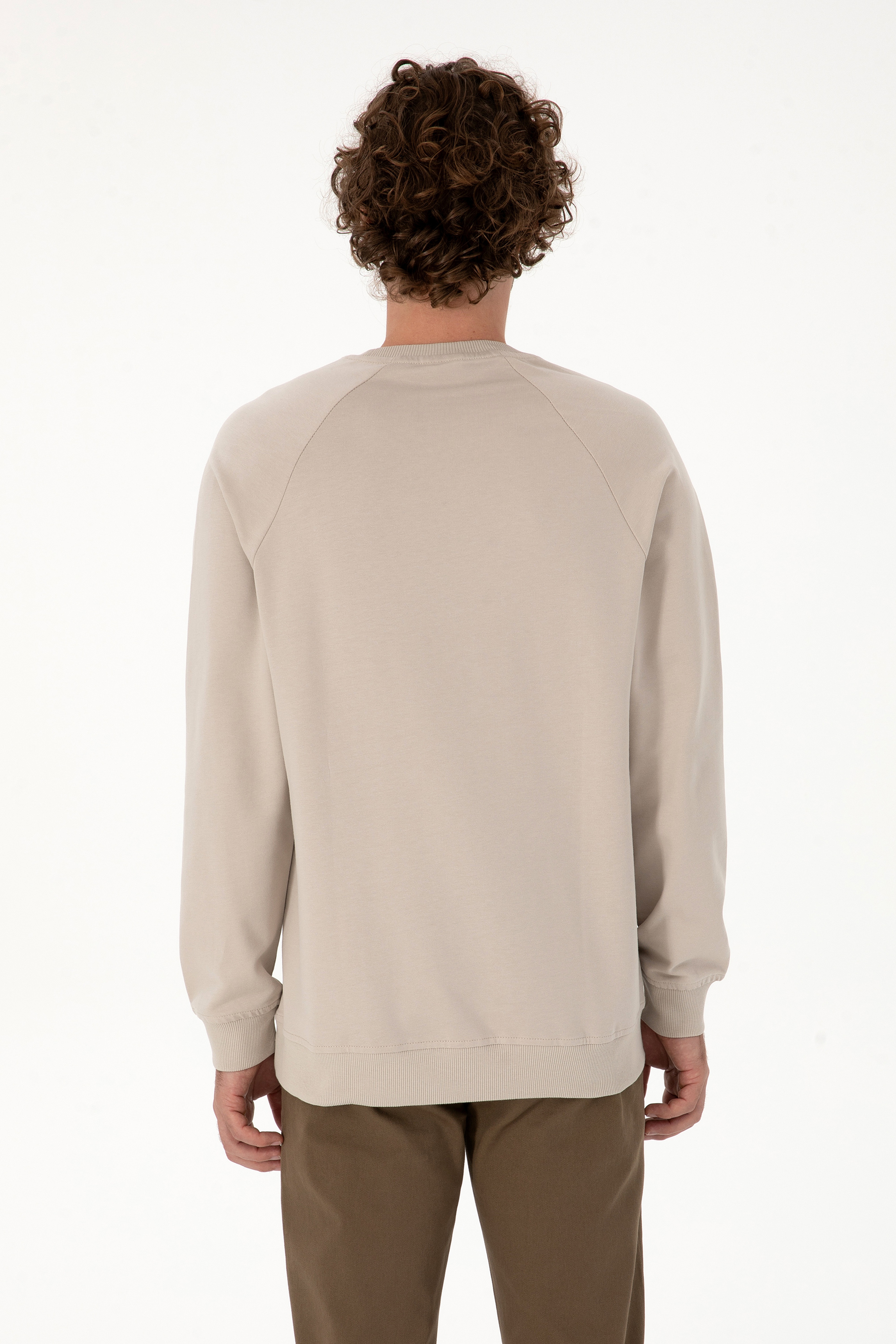Erkek Regular Fit Bisiklet Yaka Taş İnce Basic Sweatshirt - Image 5
