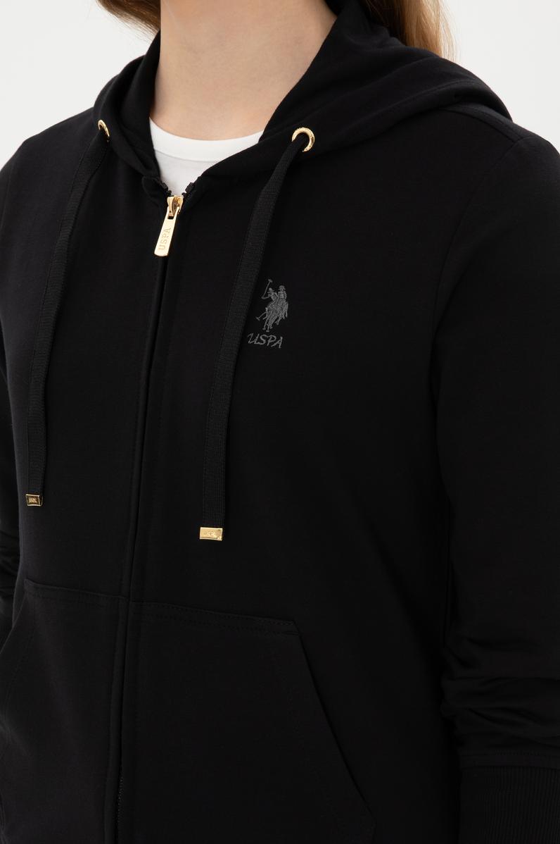 Kadın Siyah Fermuarlı Kapüşonlu Sweatshırt