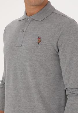 Erkek Regular Fit Polo Yaka Grı Melanj Basic Sweatshirt - 50313772056