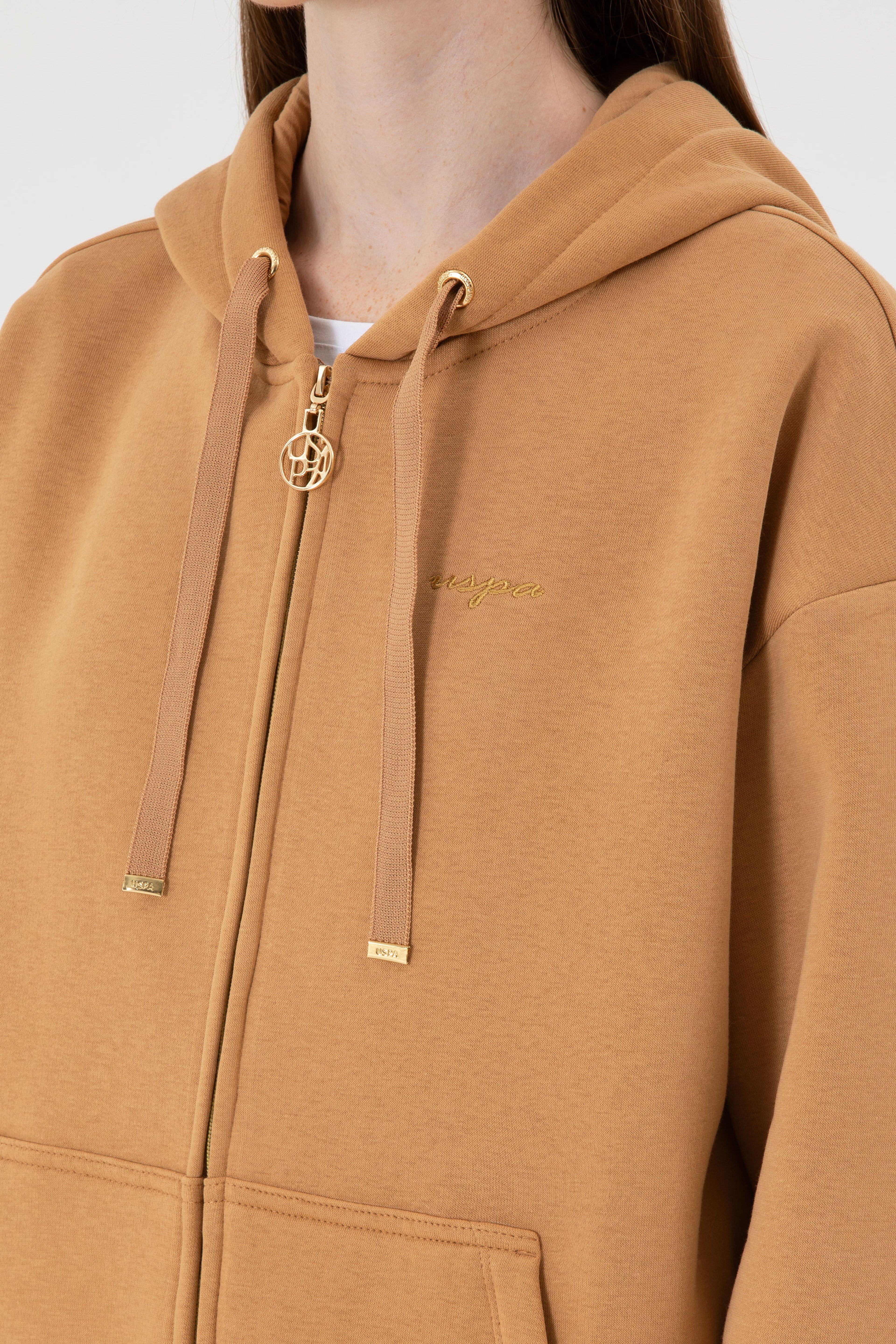 Kadın Camel Şardonlu Kapüşonlu Sweatshırt