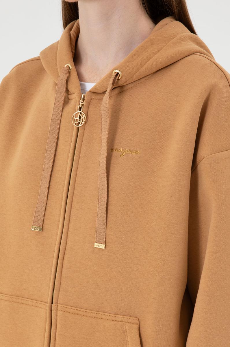 Kadın Camel Şardonlu Kapüşonlu Sweatshırt