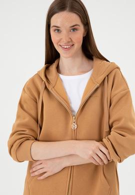 Kadın Camel Şardonlu Kapüşonlu Sweatshırt - 50314130055