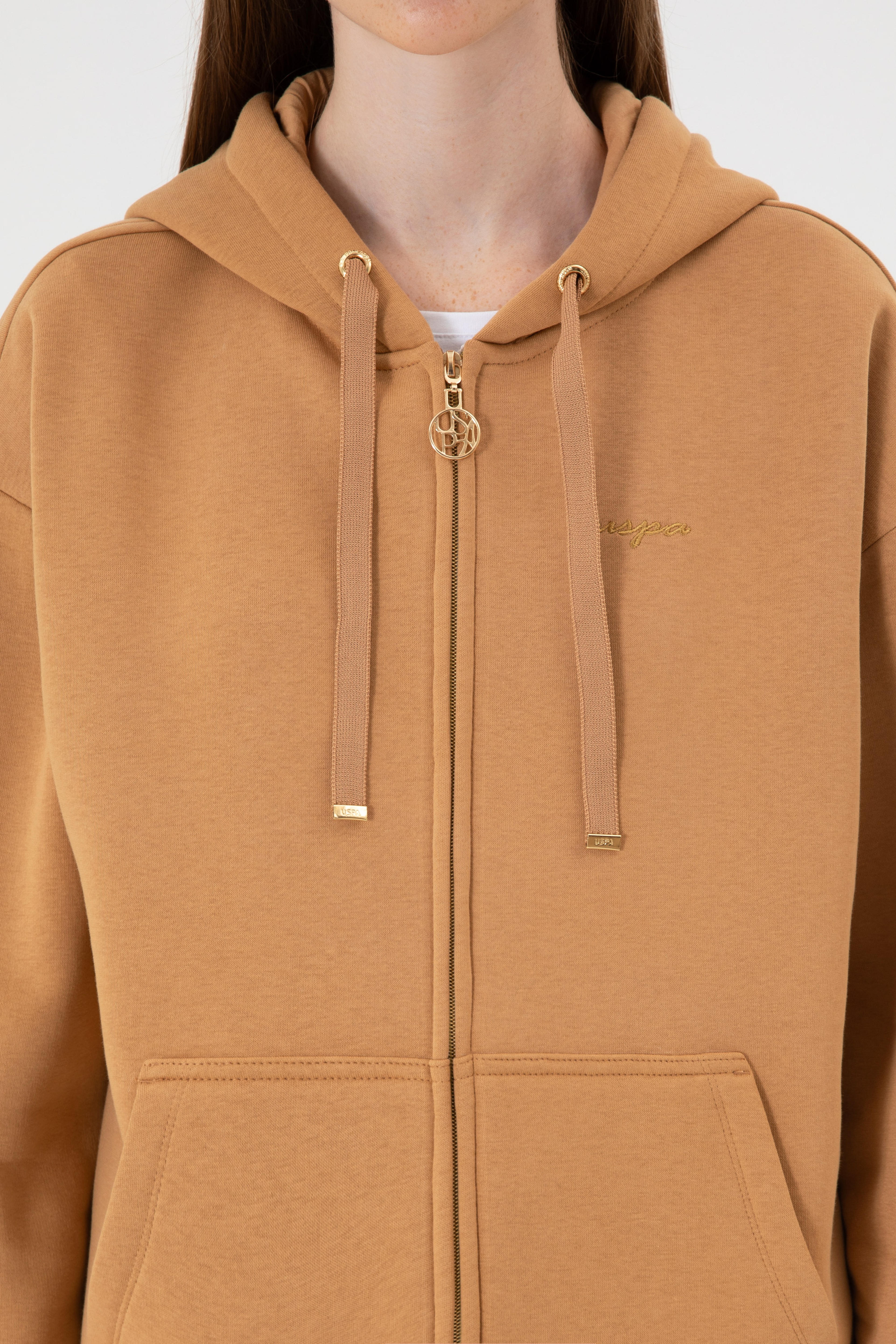 Kadın Camel Şardonlu Kapüşonlu Sweatshırt - Image 6