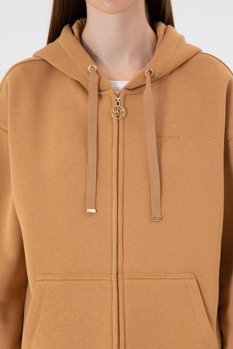 Kadın Camel Şardonlu Kapüşonlu Sweatshırt - 50314130055