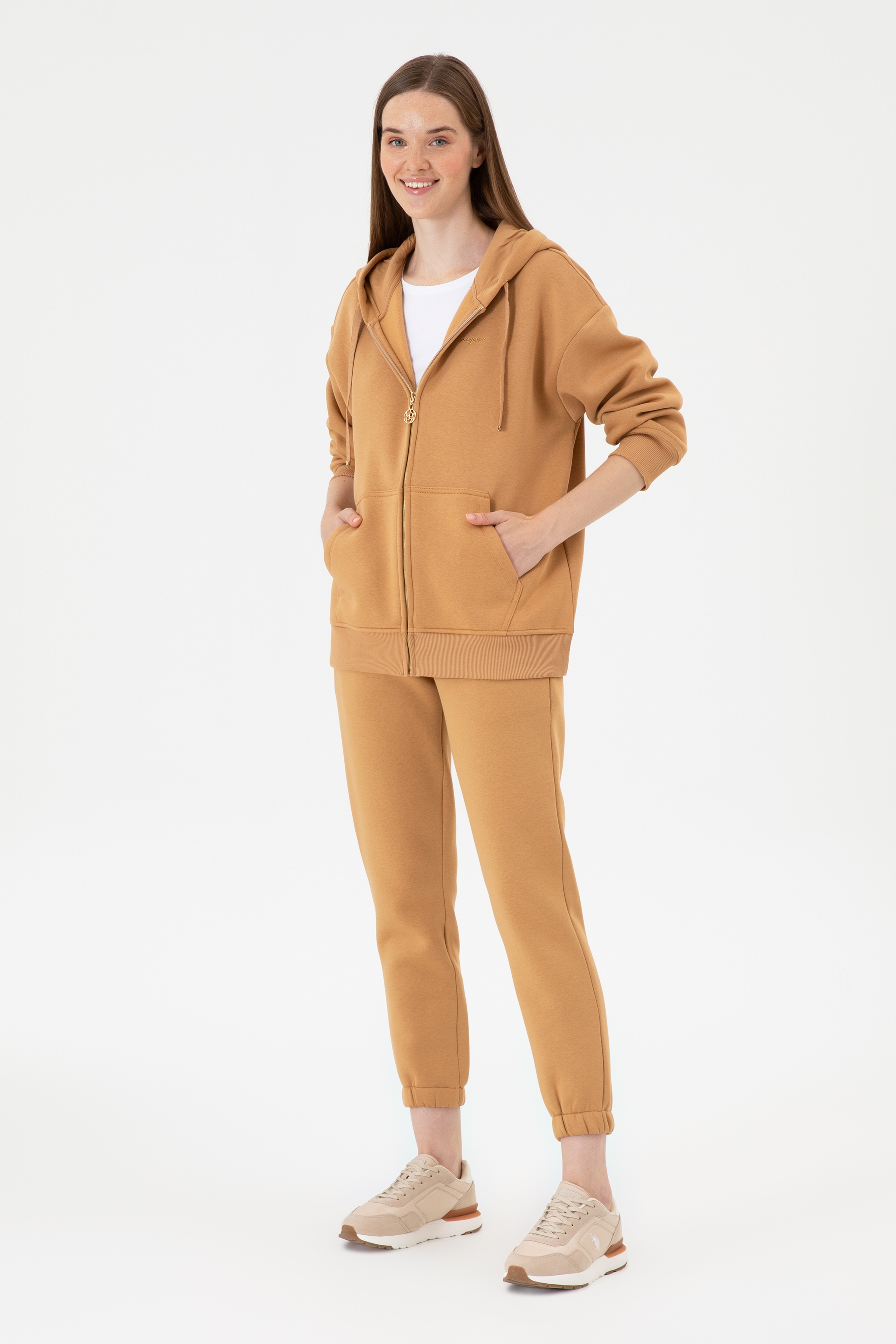 Kadın Camel Şardonlu Kapüşonlu Sweatshırt - Image 4