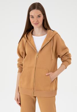Kadın Camel Şardonlu Kapüşonlu Sweatshırt - 50314130055
