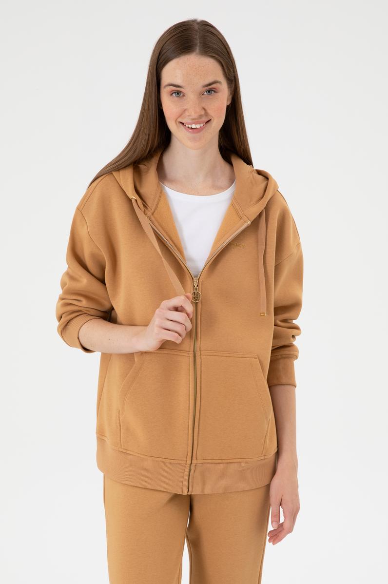 Kadın Camel Şardonlu Kapüşonlu Sweatshırt