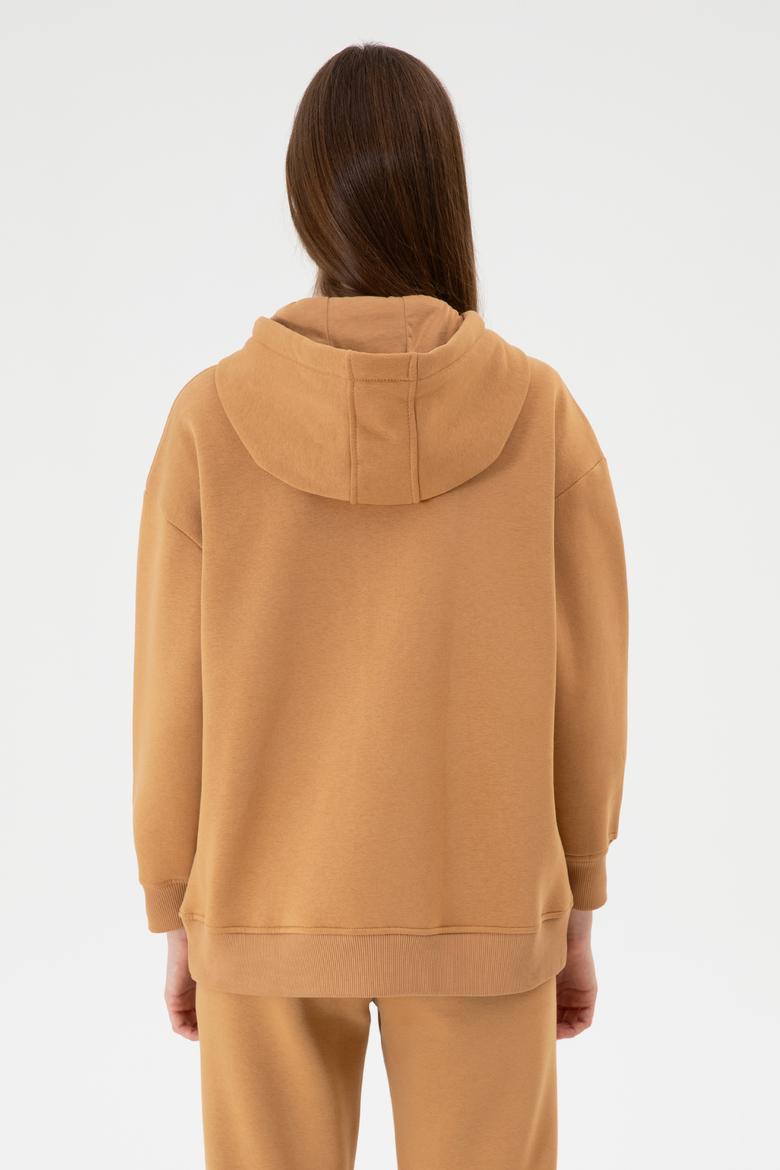 Kadın Camel Şardonlu Kapüşonlu Sweatshırt - 50314130055
