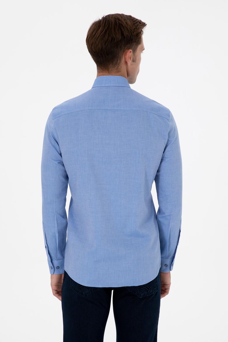 Erkek Saks Uzun Kollu Basic Gömlek - 50307677062