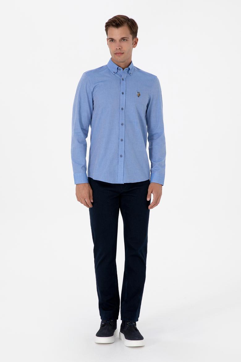 Erkek Saks Uzun Kollu Basic Gömlek - 50307677062