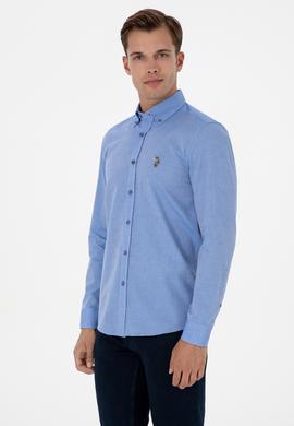 Erkek Saks Uzun Kollu Basic Gömlek - 50307677062