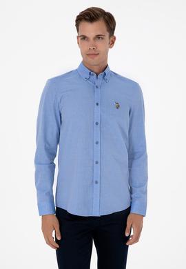 Erkek Saks Uzun Kollu Basic Gömlek - 50307677062