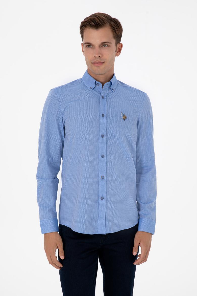 Erkek Saks Uzun Kollu Basic Gömlek