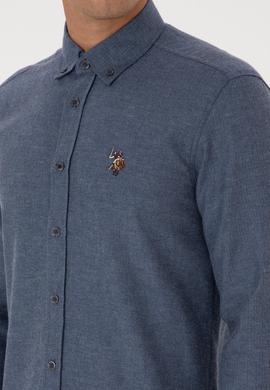 Erkek İndigo Uzun Kollu Basic Gömlek - 50307686050