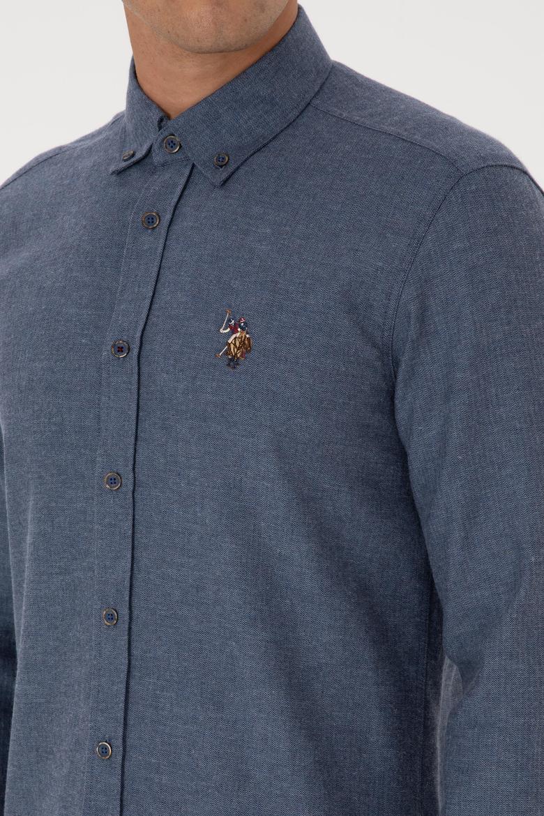 Erkek İndigo Uzun Kollu Basic Gömlek - 50307686050