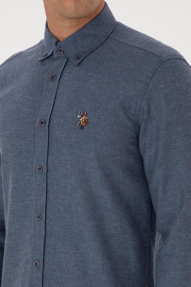 Erkek İndigo Uzun Kollu Basic Gömlek