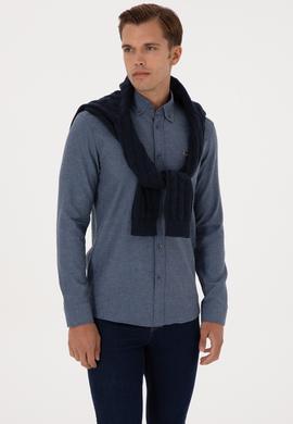 Erkek İndigo Uzun Kollu Basic Gömlek - 50307686050