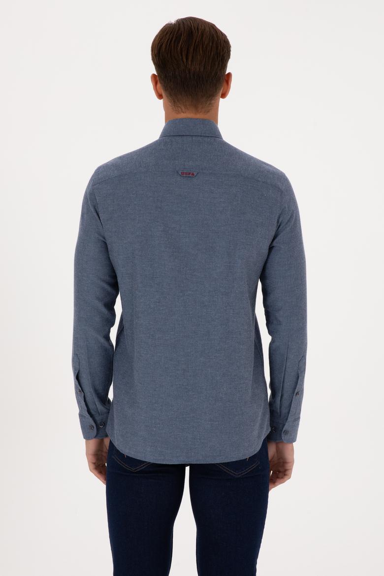Erkek İndigo Uzun Kollu Basic Gömlek - 50307686050