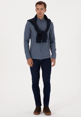 Erkek İndigo Uzun Kollu Basic Gömlek - 50307686050