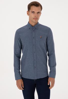 Erkek İndigo Uzun Kollu Basic Gömlek - 50307686050