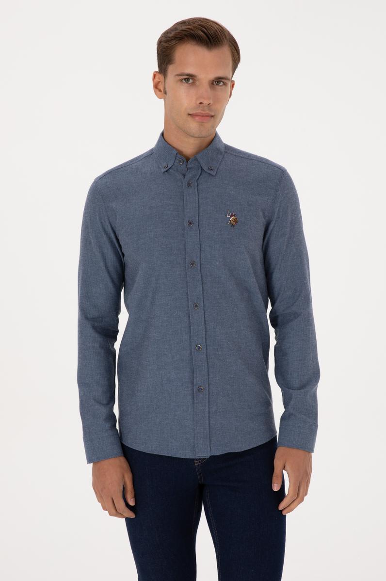 Erkek İndigo Uzun Kollu Basic Gömlek