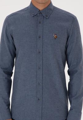 Erkek İndigo Uzun Kollu Basic Gömlek - 50307686050