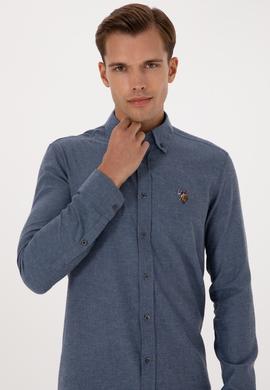 Erkek İndigo Uzun Kollu Basic Gömlek - 50307686050