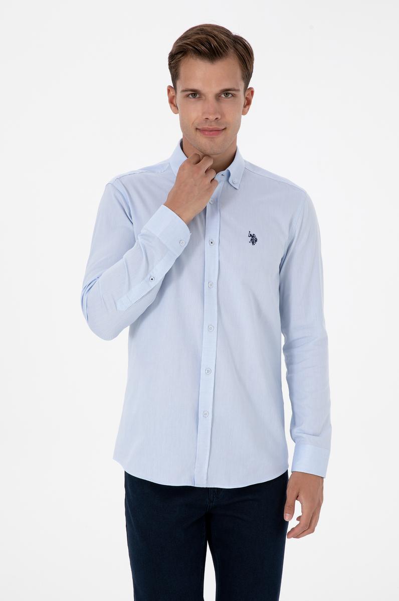 Erkek Açık Mavi Uzun Kollu Basic Gömlek