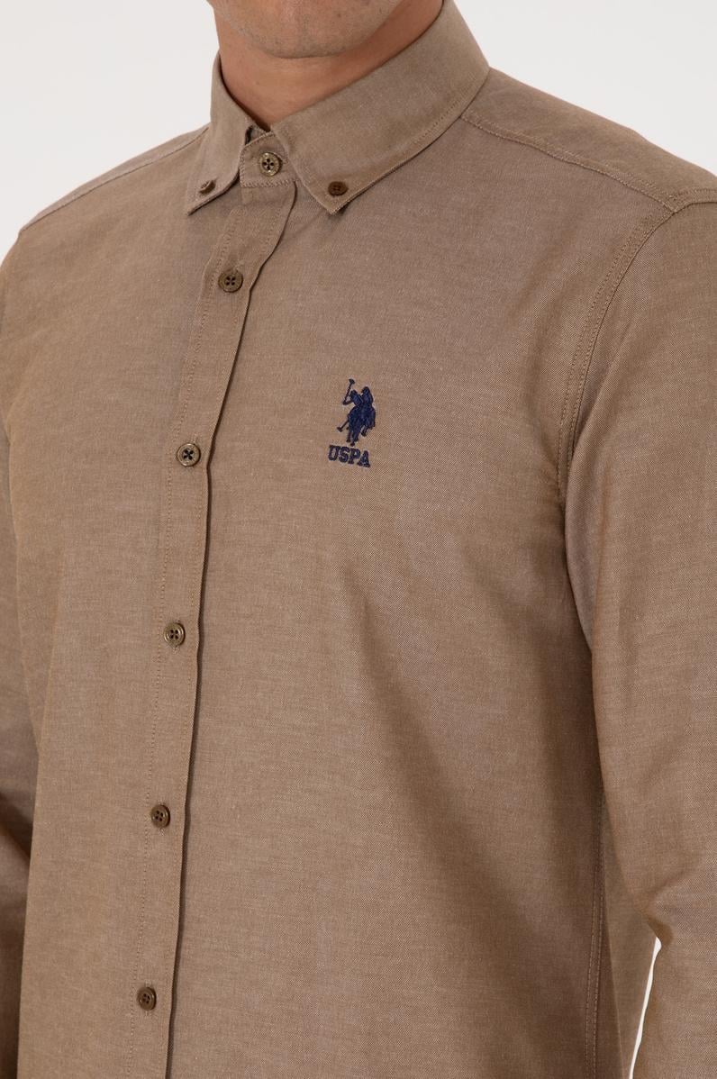 Erkek Haki Uzun Kollu Basic Gömlek