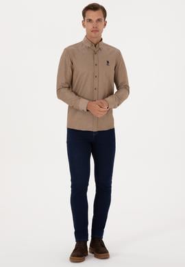 Erkek Haki Uzun Kollu Basic Gömlek - 50307693039