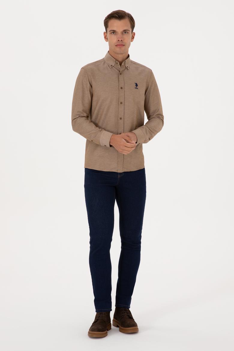 Erkek Haki Uzun Kollu Basic Gömlek - 50307693039