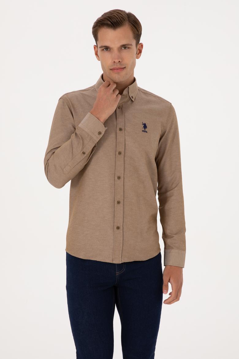 Erkek Haki Uzun Kollu Basic Gömlek