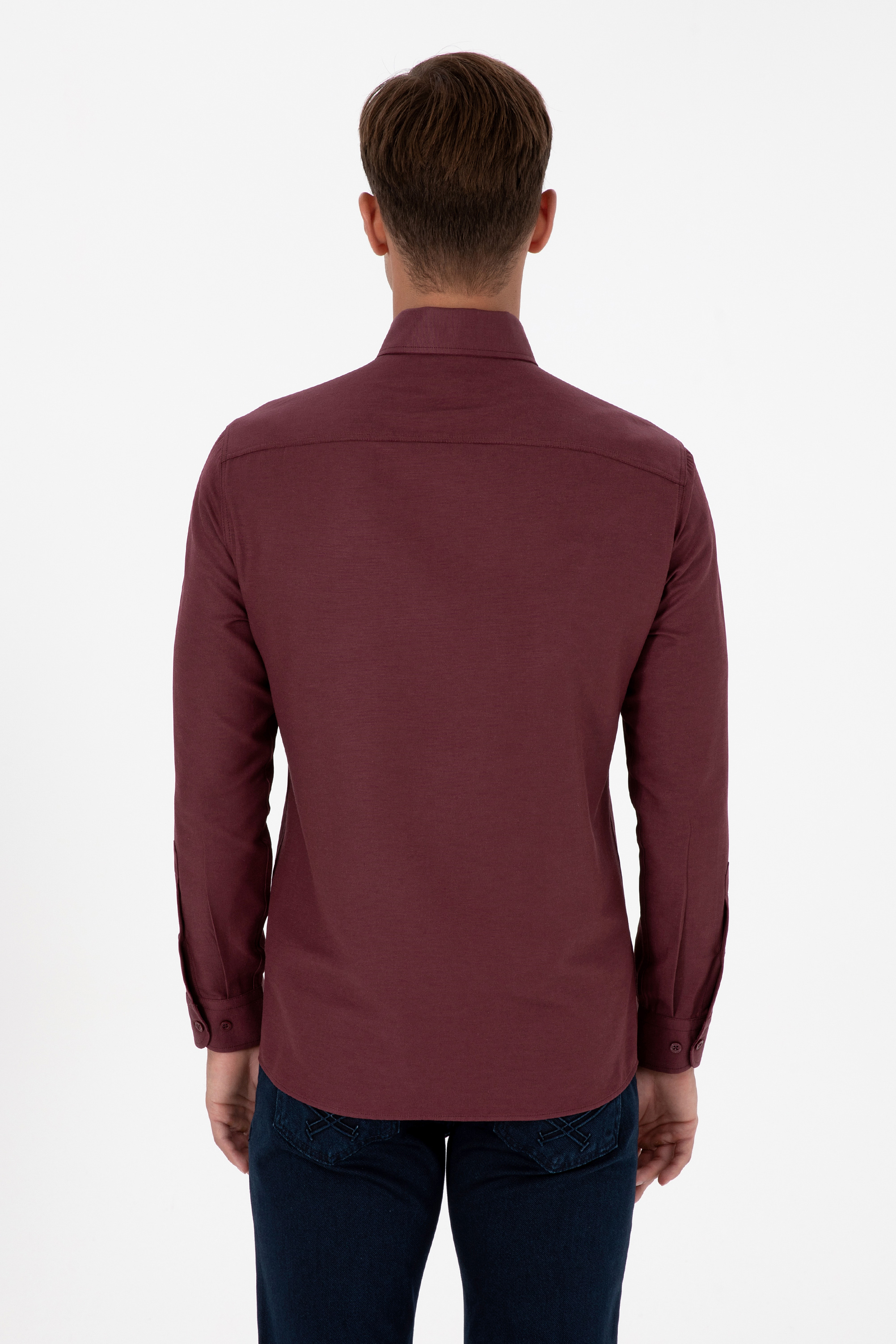 Erkek Bordo Uzun Kollu Basic Gömlek - 50307693116