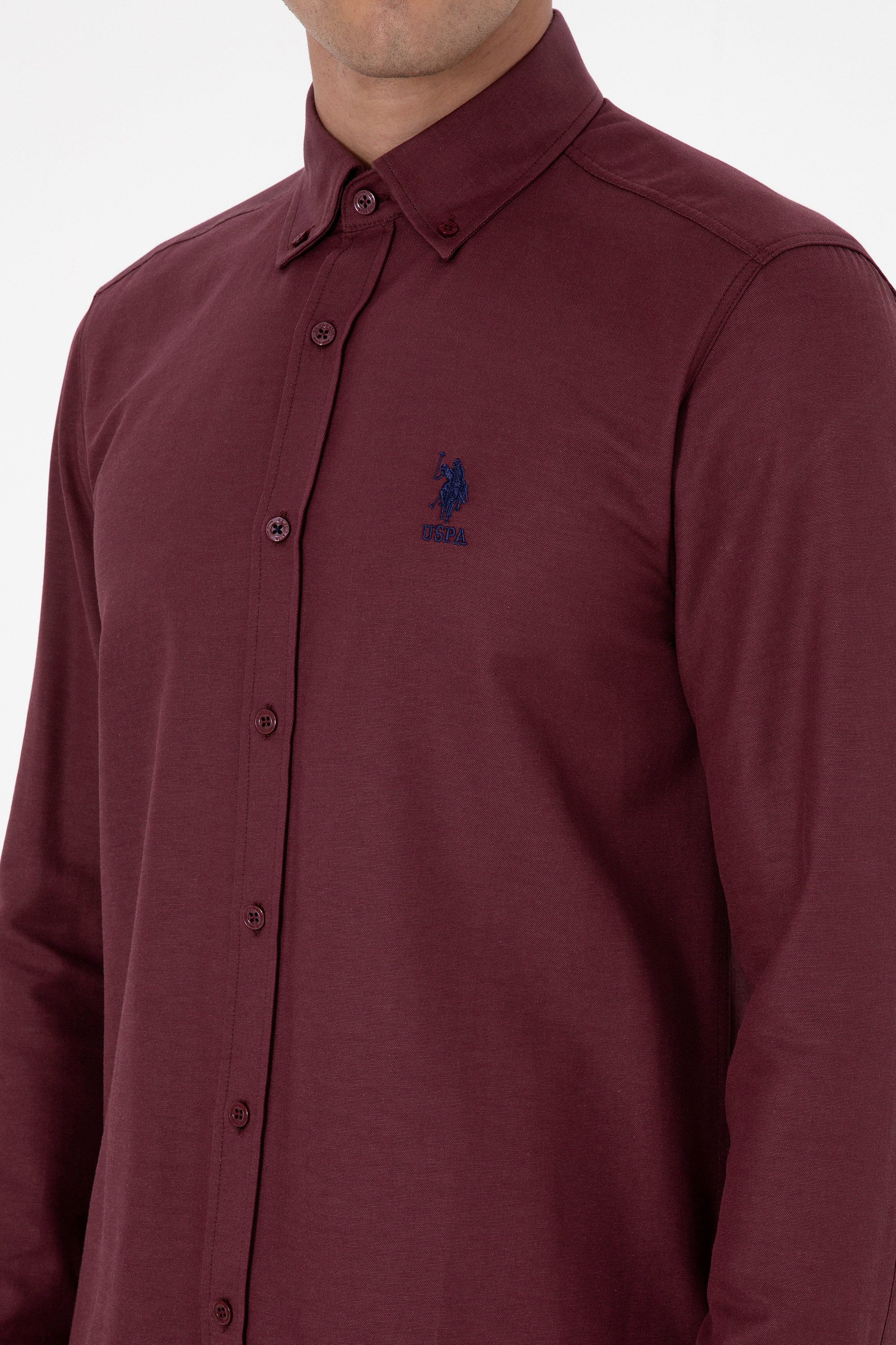 Erkek Bordo Uzun Kollu Basic Gömlek - 50307693116