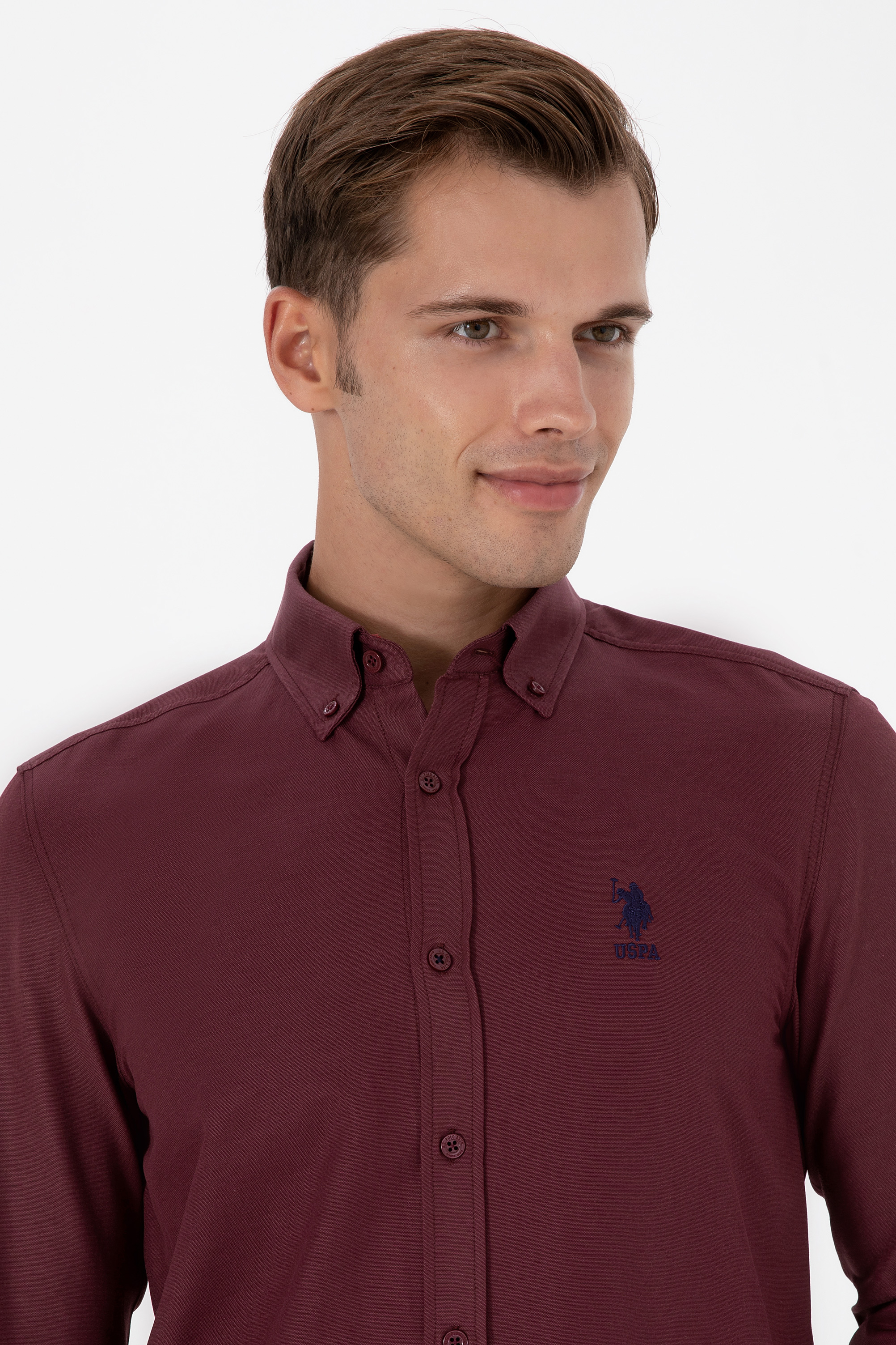 Erkek Bordo Uzun Kollu Basic Gömlek - 50307693116