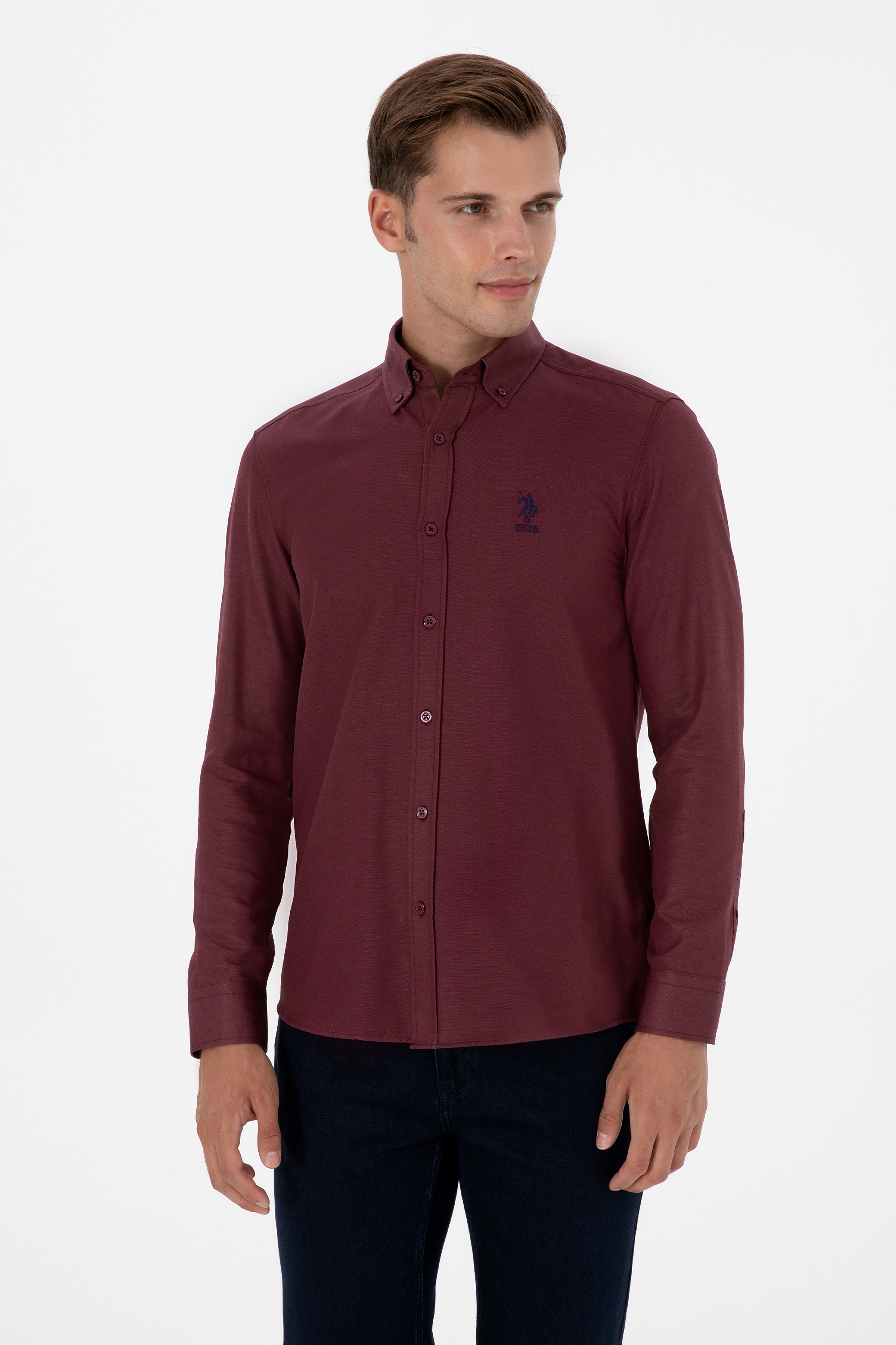 Erkek Bordo Uzun Kollu Basic Gömlek - 50307693116