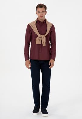 Erkek Bordo Uzun Kollu Basic Gömlek - 50307693116