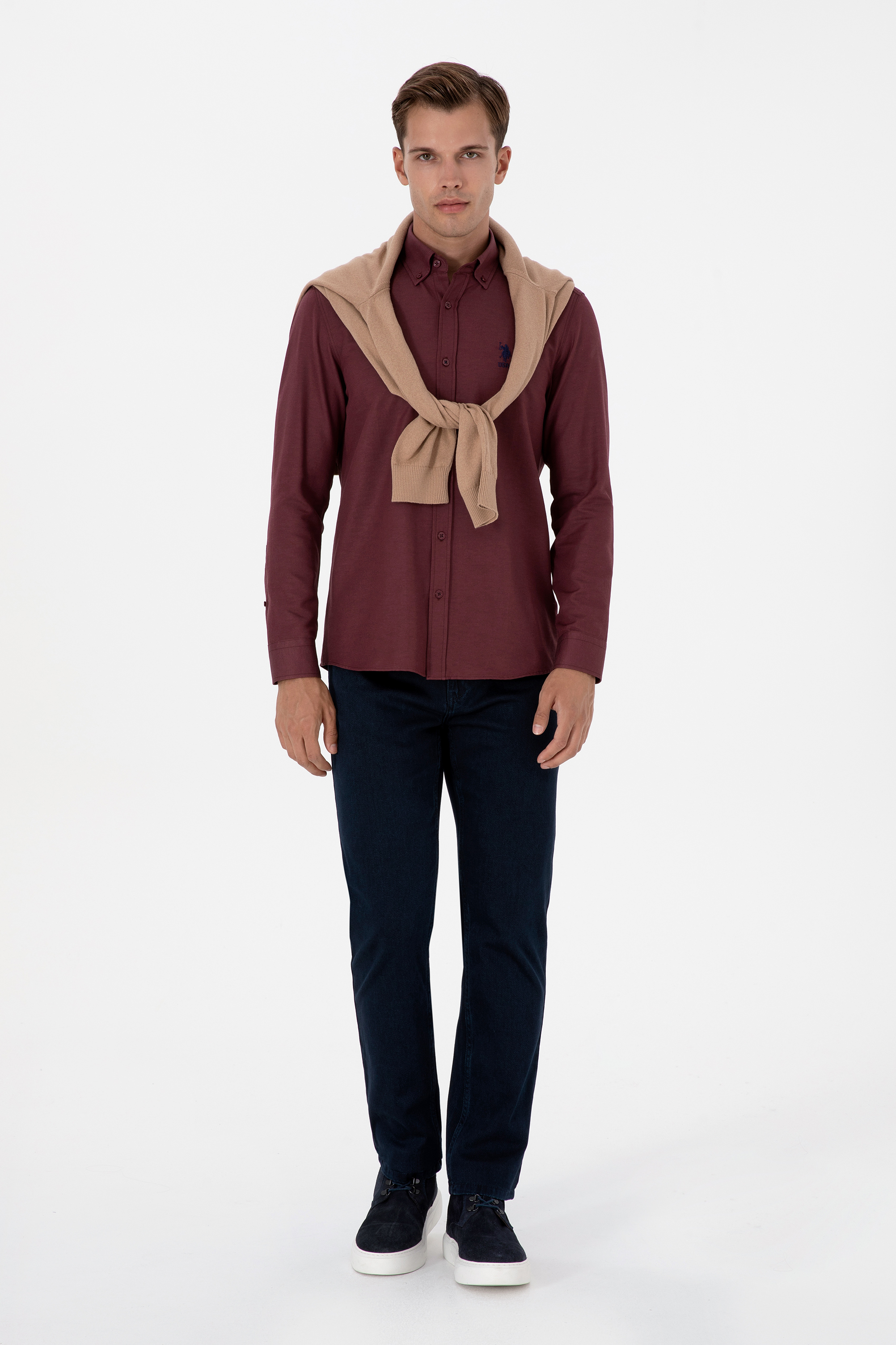 Erkek Bordo Uzun Kollu Basic Gömlek - 50307693116