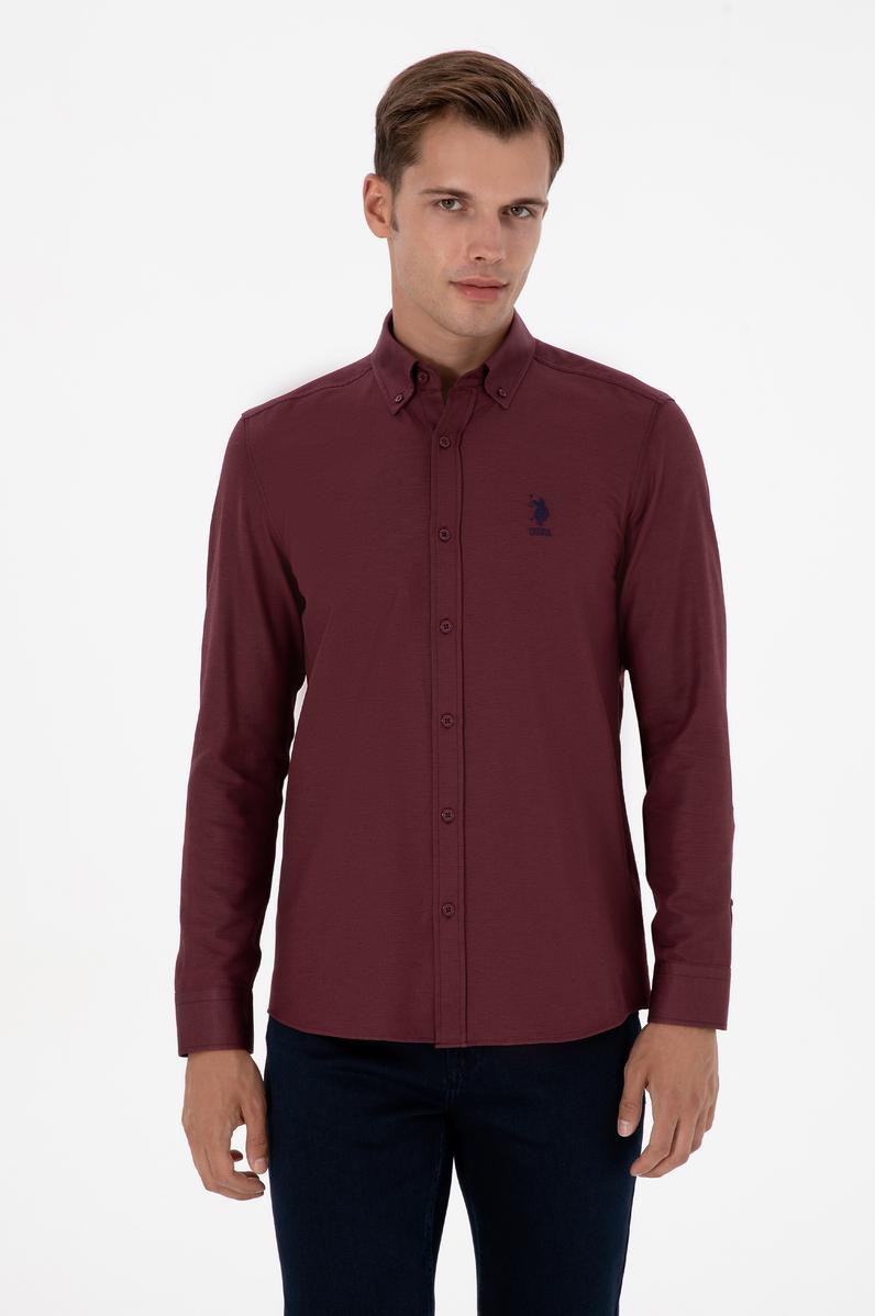 Erkek Bordo Uzun Kollu Basic Gömlek