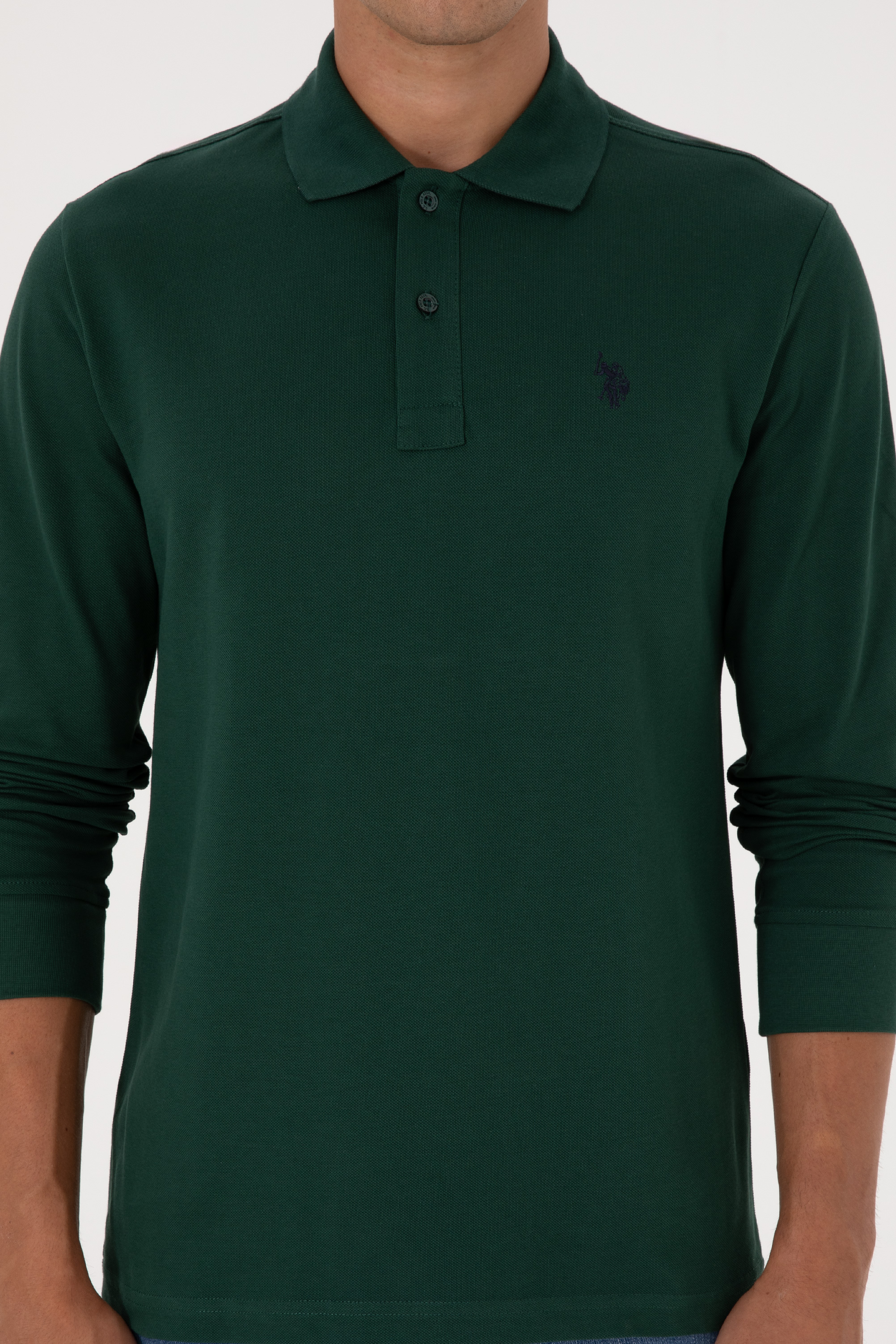Erkek Regular Fit Polo Yaka Koyu Yeşil Basic Sweatshirt - Image 6