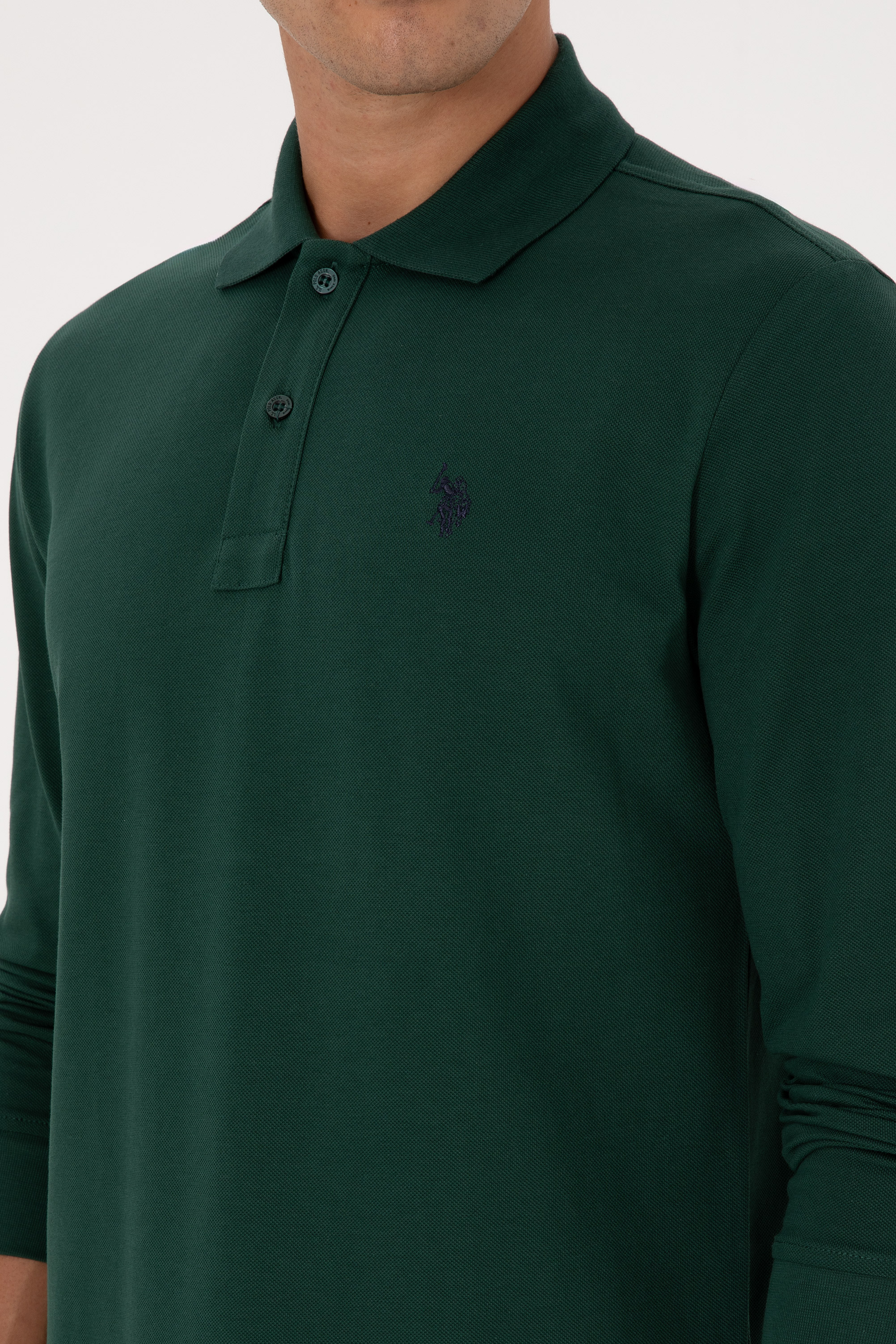 Erkek Regular Fit Polo Yaka Koyu Yeşil Basic Sweatshirt - Image 7