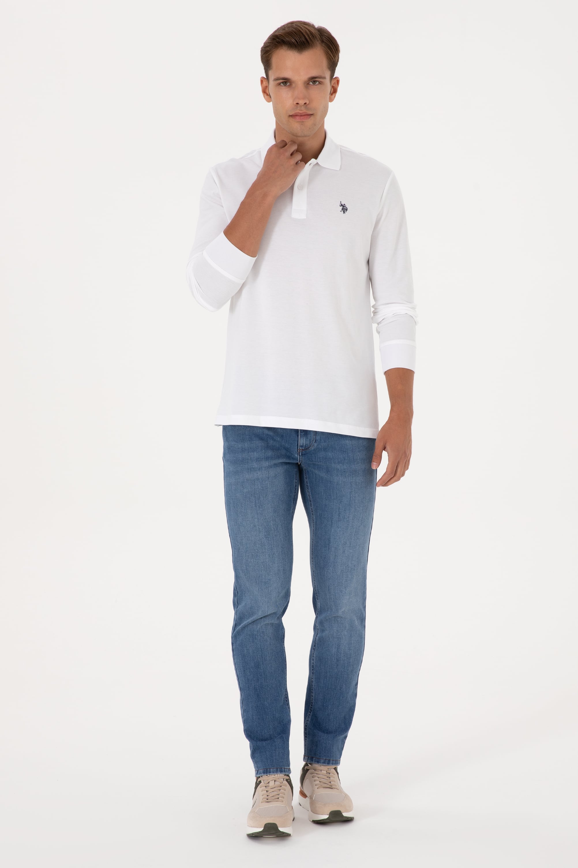 Erkek Regular Fit Polo Yaka Bakır Basic Sweatshirt - Image 4