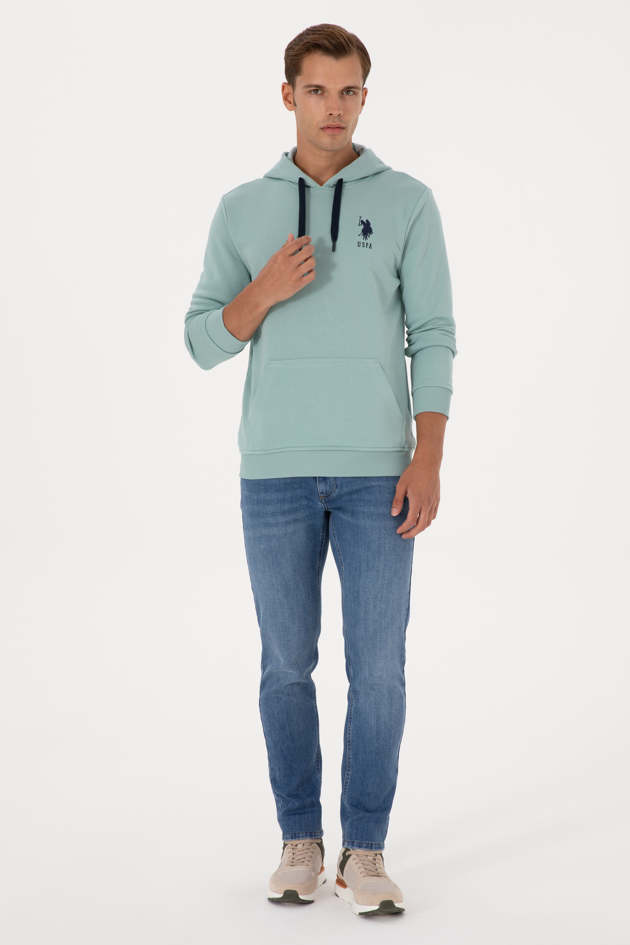 Erkek Regular Fit Kapüşonlu Mint Basic Sweatshirt - Image 4