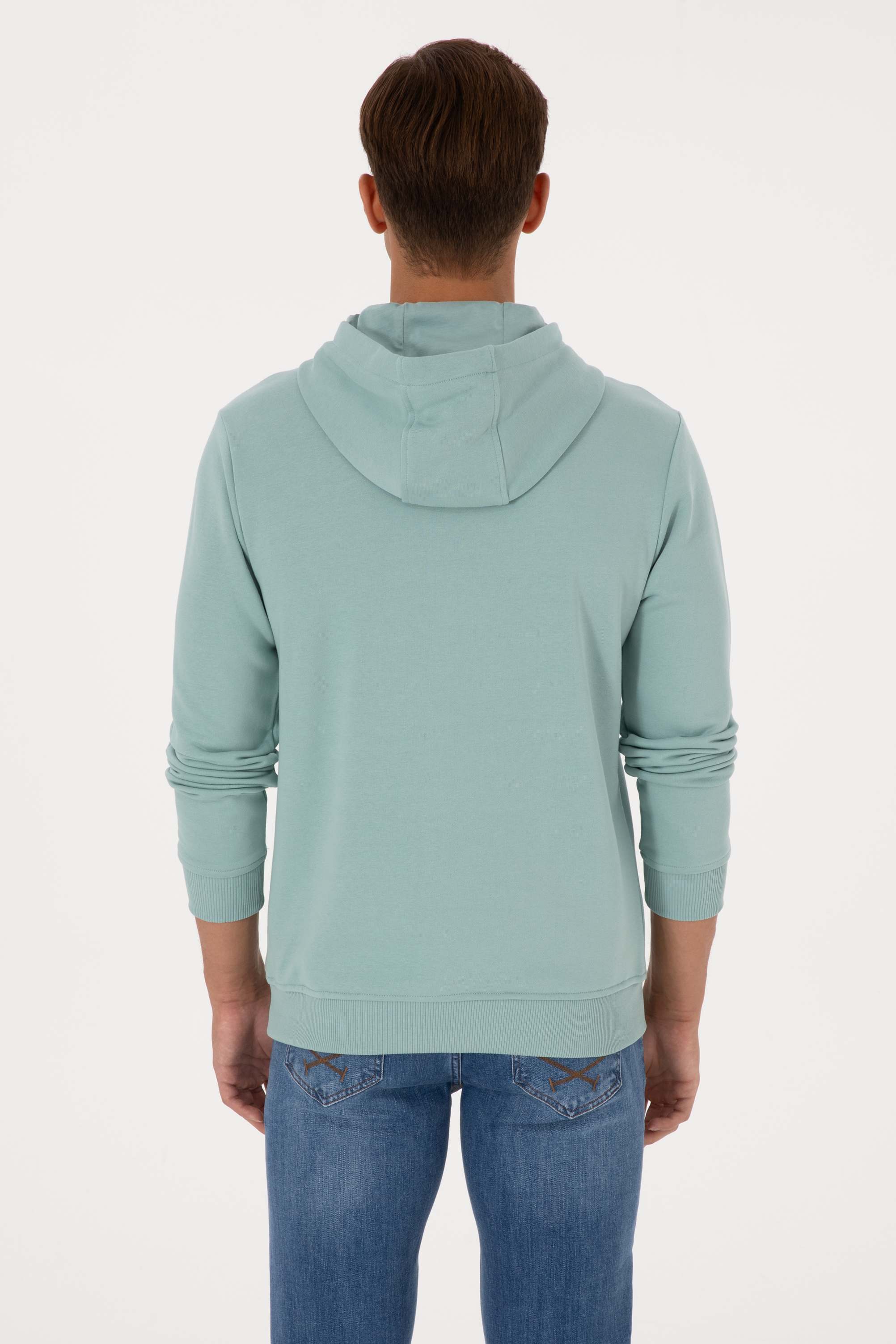 Erkek Regular Fit Kapüşonlu Mint Basic Sweatshirt - Image 5