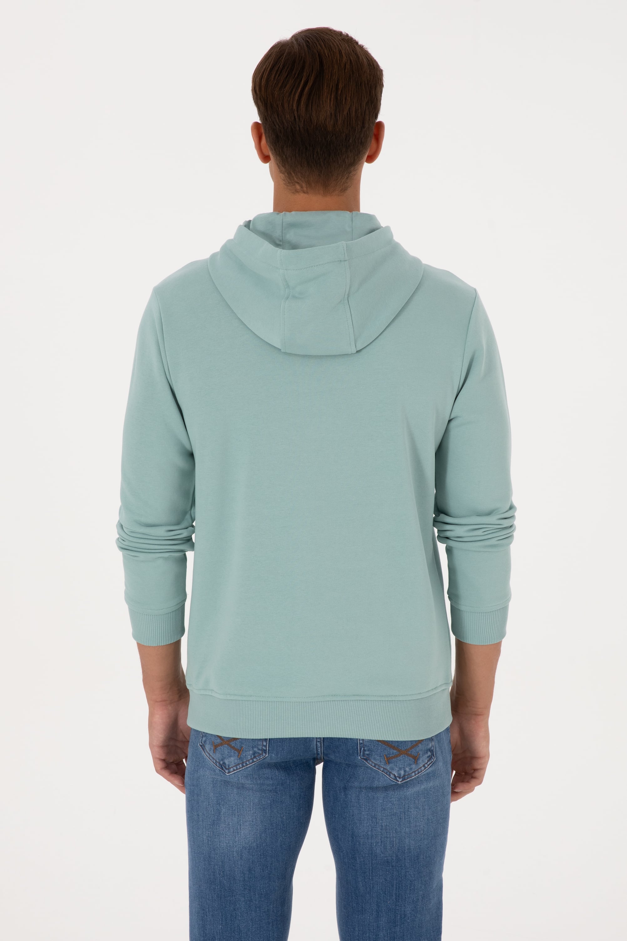 Erkek Regular Fit Kapüşonlu Mint Basic Sweatshirt