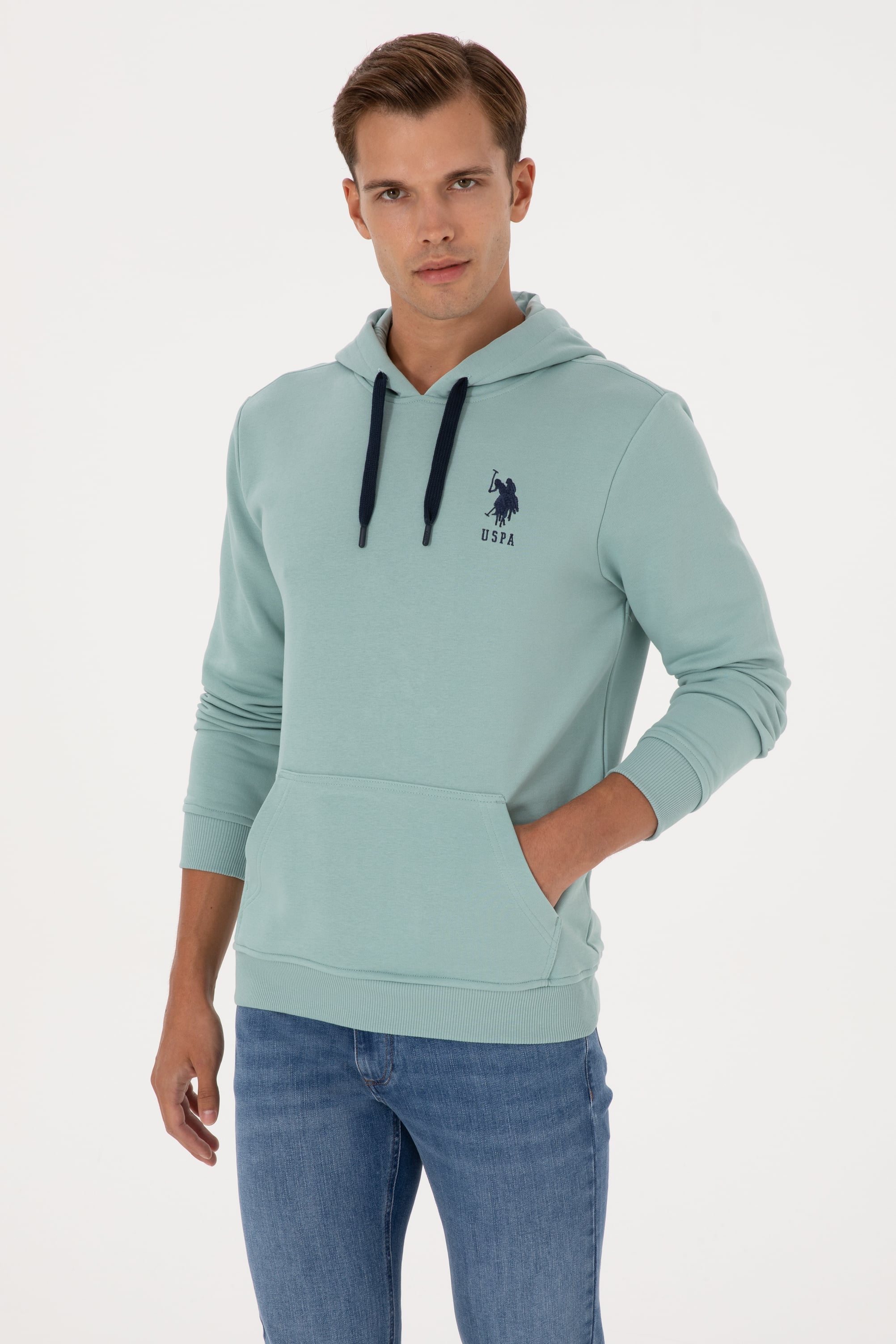 Erkek Regular Fit Kapüşonlu Mint Basic Sweatshirt
