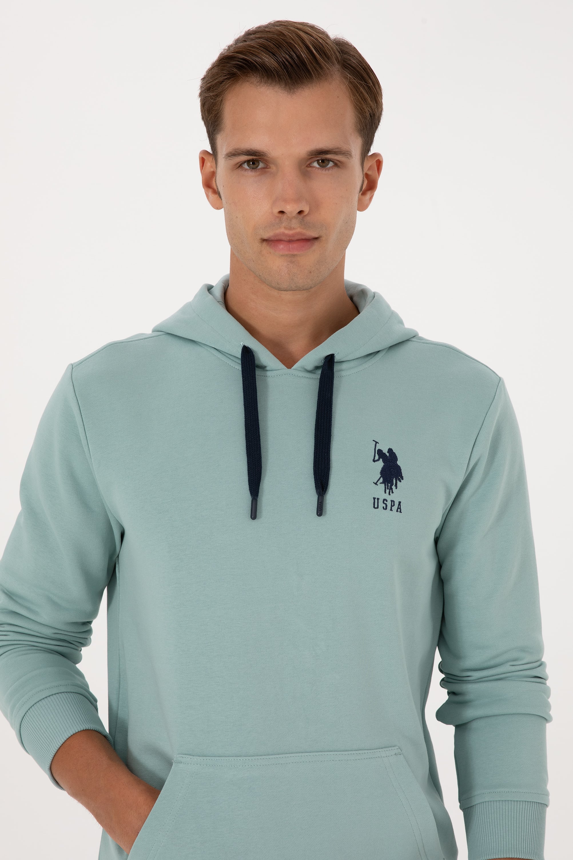 Erkek Regular Fit Kapüşonlu Mint Basic Sweatshirt